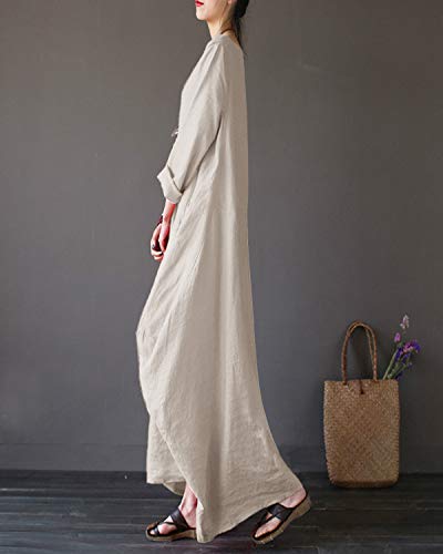 Vonda - Vestido largo para mujer, manga larga, estilo boho, talla grande, talla medieval A-caqui. M-36/38/40