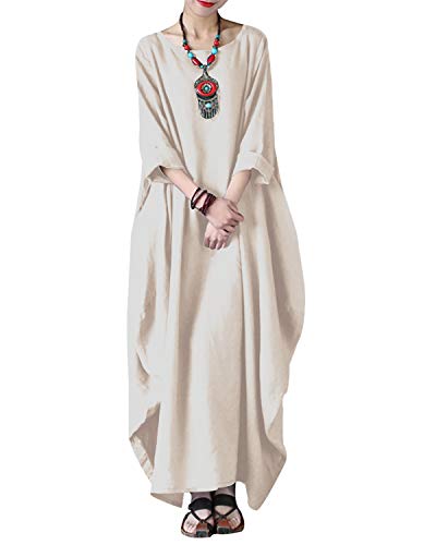 Vonda - Vestido largo para mujer, manga larga, estilo boho, talla grande, talla medieval A-caqui. M-36/38/40