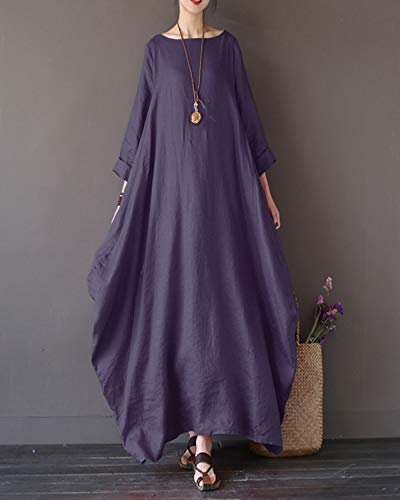 Vonda - Vestido largo para mujer, manga larga, estilo boho, talla grande, talla medieval A-lila. M-36/38/40