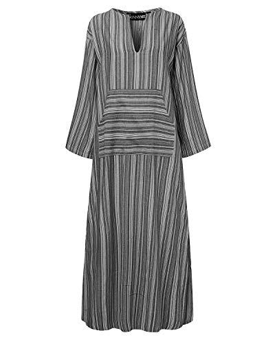Vonda - Vestido largo para mujer, manga larga, estilo boho, talla grande, talla medieval D-negro. XXL