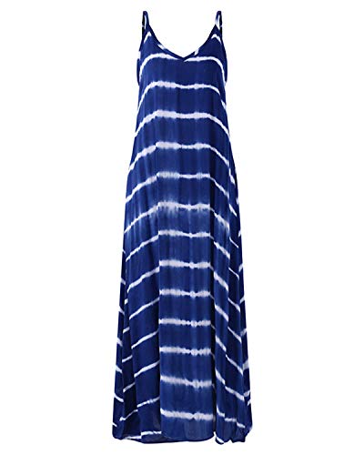 VONDA Vestido Largo para Mujeres Casual de Playa para Mujer Sexy Vestido Cuello en V Sin Mangas A-Azul M