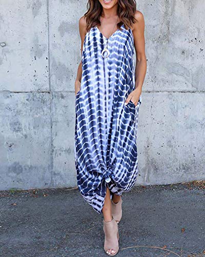 VONDA Vestido Largo para Mujeres Casual de Playa para Mujer Sexy Vestido Cuello en V Sin Mangas A-Azul Serpiente XL