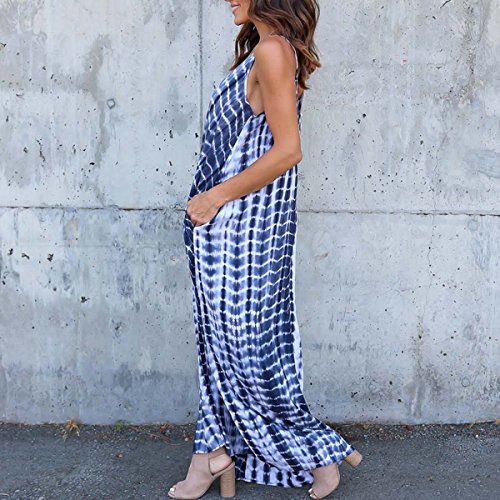 VONDA Vestido Largo para Mujeres Casual de Playa para Mujer Sexy Vestido Cuello en V Sin Mangas A-Azul Serpiente XL