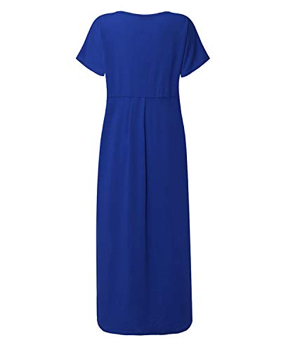 VONDA Vestidos para Mujer Verano Casual Playa Cuello en V Talla Extra Maxi Vestido Largo Bohemio con Bolsillos A-Real M