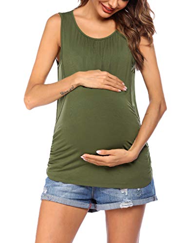 VOOMALL Camisa de Lactancia para Mujer, camisón de Maternidad sin Mangas, de Nuevo, Camisa de Maternidad con Dos Capas, Camiseta de Maternidad Ajustada Verde Militar, XXL