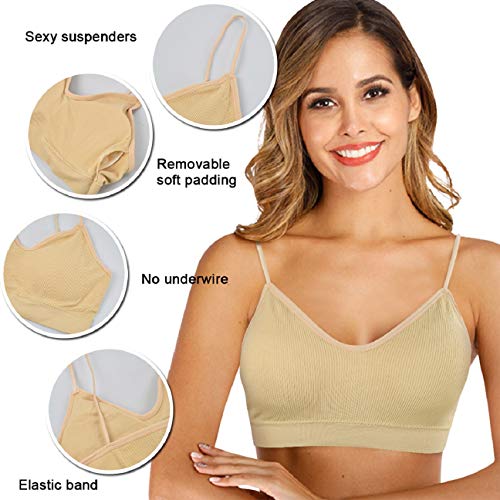 Voqeen 4 Piezas Sujetador con Cuello en V y Top de Tubo Sin Costura Acolchado Bralette Correas Sujetador Deportivo Camisole para Mujer y niña (A)