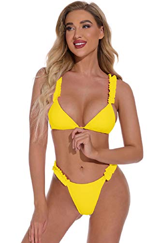 Voqeen Bikini para Mujer Traje de baño Mujer Sexy Acolchado Push-Up Verano Dos Piezas Traje de baño con Volantes para Mujer con Almohadilla para el Pecho sin Aros gram
