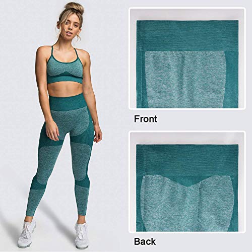 Voqeen Camisola y Pantalones de Yoga de Punto Sin Costuras para Mujer, Mallas Elásticas de Cintura Alta, Mallas para Correr, Deporte, Gimnasio, Entrenamiento