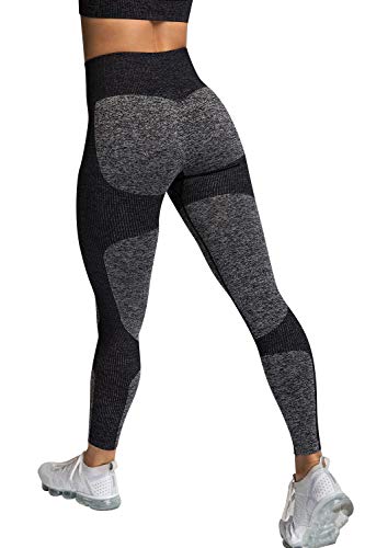 Voqeen Camisola y Pantalones de Yoga de Punto Sin Costuras para Mujer, Mallas Elásticas de Cintura Alta, Mallas para Correr, Deporte, Gimnasio, Entrenamiento