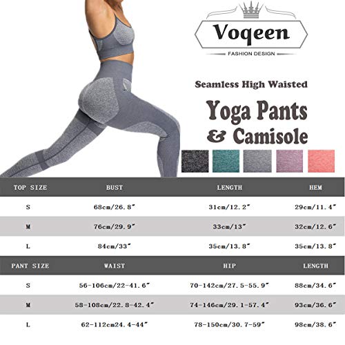Voqeen Camisola y Pantalones de Yoga de Punto Sin Costuras para Mujer, Mallas Elásticas de Cintura Alta, Mallas para Correr, Deporte, Gimnasio, Entrenamiento