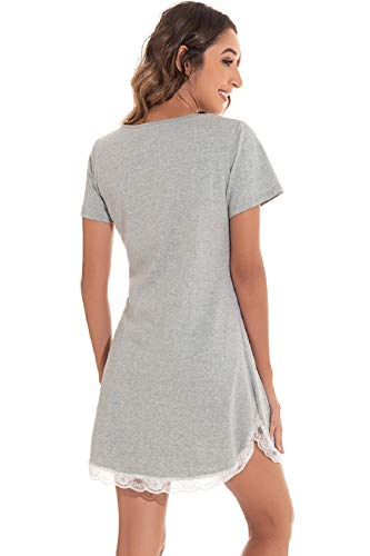 Voqeen Camisón para Mujeres Ropa de Dormir de Camisón Camiseta de Manga Corta Camisón Mujer Verano Algodón Pijama Casual Comodo y Elegante Ropa de Dormir para Mujer (Gris, S)