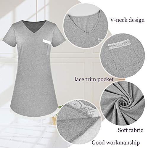 Voqeen Camisón para Mujeres Ropa de Dormir de Camisón Camiseta de Manga Corta Camisón Mujer Verano Algodón Pijama Casual Comodo y Elegante Ropa de Dormir para Mujer (Gris, S)