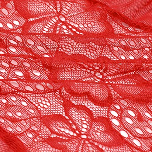 Voqeen Mujer Atractivo Pijamas de Encaje y Tul Atractivo Bodysuit Lencería Halter Negro Pijama Camisón (Rojo, M)