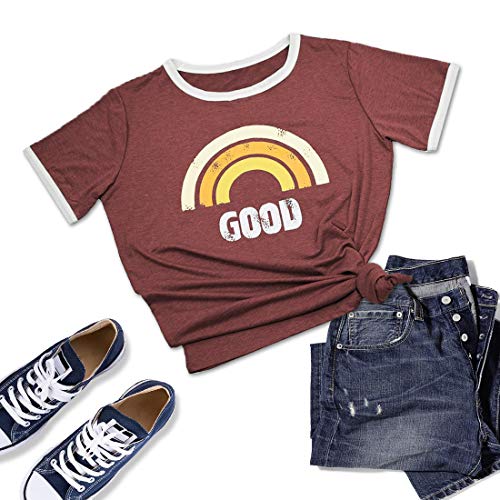 Voqeen Mujer Camiseta de Manga Corta con Cuello Redondo y Estampado Arcoiris para Adolescentes, Camiseta para Niñas, Camisetas con Estampado Cristiano, Blusa de Verano, Camisetas Sin Mangas