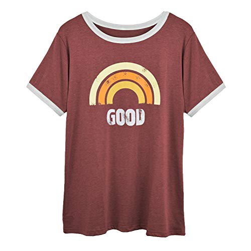 Voqeen Mujer Camiseta de Manga Corta con Cuello Redondo y Estampado Arcoiris para Adolescentes, Camiseta para Niñas, Camisetas con Estampado Cristiano, Blusa de Verano, Camisetas Sin Mangas