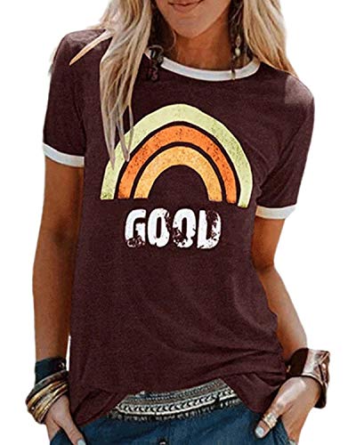 Voqeen Mujer Camiseta de Manga Corta con Cuello Redondo y Estampado Arcoiris para Adolescentes, Camiseta para Niñas, Camisetas con Estampado Cristiano, Blusa de Verano, Camisetas Sin Mangas