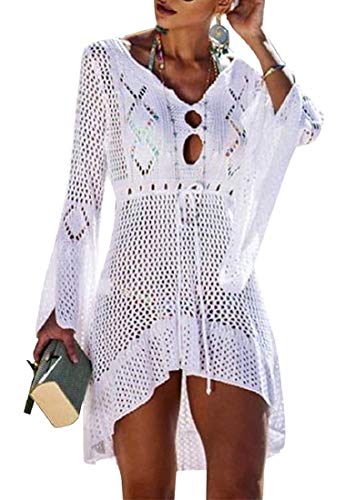 Voqeen Mujer Pareos Playa Traje de Baño Verano Vestido de Playa Sexy Bikini Cover up Camisola de Playa Camisolas y Pareos Ganchillo Túnica de Punto Estilo Sobredimensionado