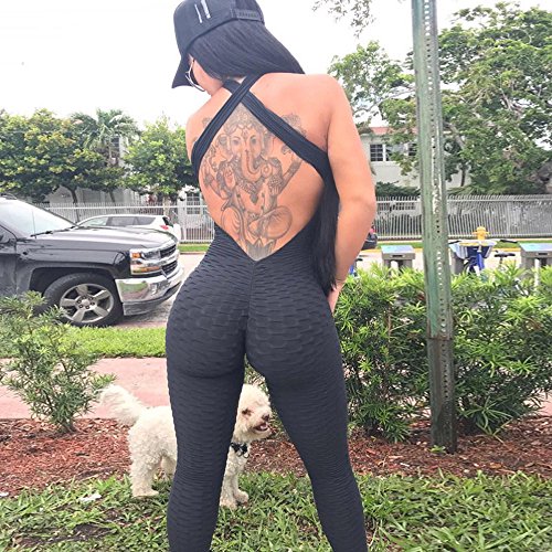 VPASS Mujer Pantalones,Elásticos Mallas Pantalones Color sólido Mono de Espalda Abierta Largos Pantalones Mujer Fitness Mallas Gym Yoga Slim Fit Pantalones Leggings Cintura Alta Deportivos Running