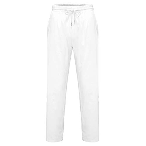 VPASS Pantalones Hombre Verano Casuales Moda Deportivos Algodón y Lino Pants Color sólido Jogging Pantalon Fitness Suelto Pantalones Largos Pantalones Ropa de Hombre