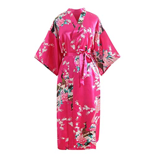 VPASS Ropa de Dormir de Mujer, Kimono Mujeres Sexy Ropa de Dormir Bata de baño Larga Camisón Encaje de lencería Traje Bata de Satén Lencería Tentación Camisones Albornoz Camisón Pijamas