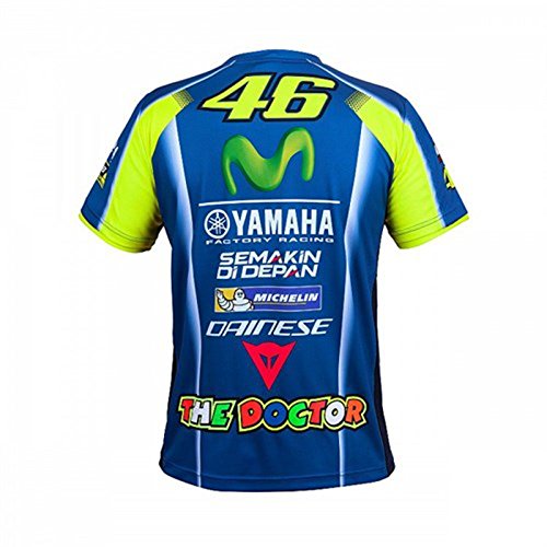 VR46 - Camiseta Oficial de San Valentín Rossi 2018, diseño de Yamaha, Color Azul Blue, Yellow Small