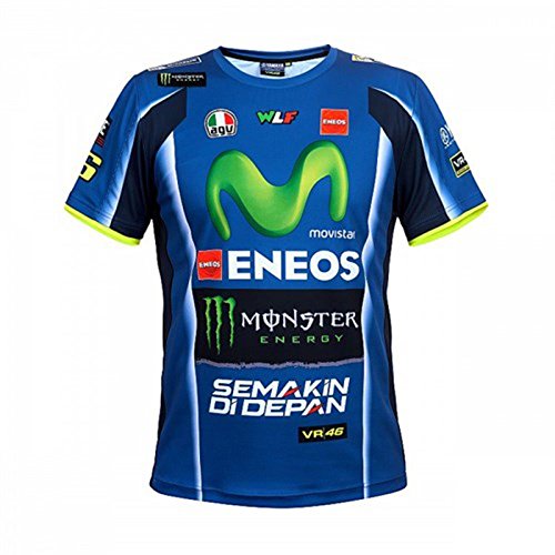 VR46 - Camiseta Oficial de San Valentín Rossi 2018, diseño de Yamaha, Color Azul Blue, Yellow Small