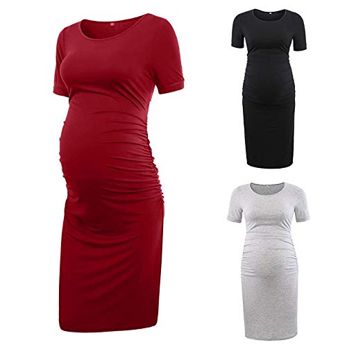 Vuncio Vestido de maternidad para mujer, verano, tallas grandes, manga corta, maxivestido, para embarazadas, tiempo libre, informal, elegante vestido de playa rojo M