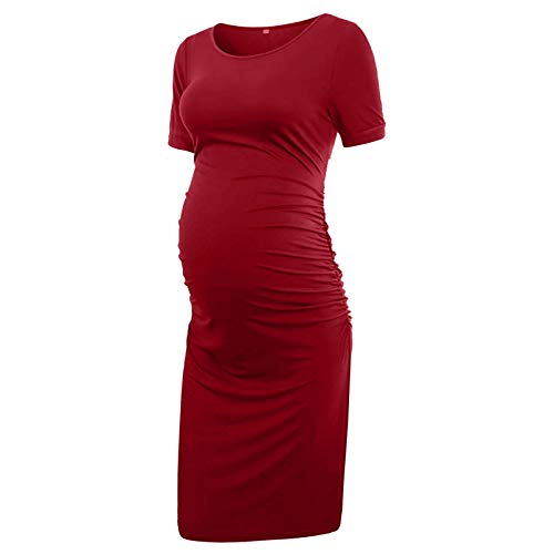 Vuncio Vestido de maternidad para mujer, verano, tallas grandes, manga corta, maxivestido, para embarazadas, tiempo libre, informal, elegante vestido de playa rojo M