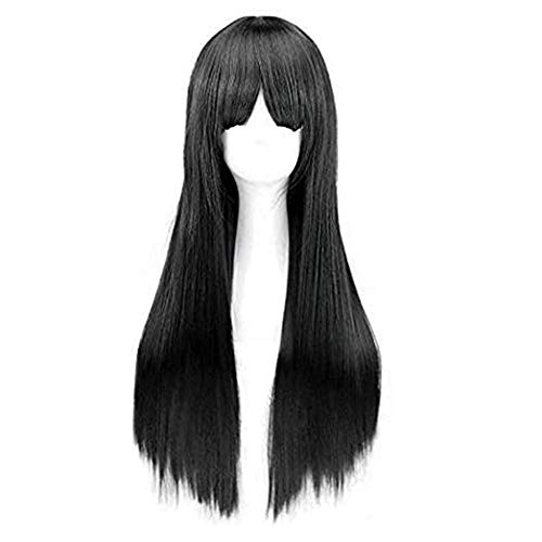 WADEO Peluca Negra Larga Pelucas Mujer Pelo Natural Lisa Popular Casi Igual que el Pelo Real, el Longitud del 60cm