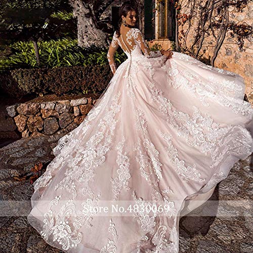 WANGMEILING Vestido de novia blanco Vestido de novia de la princesa de la boda larga de la manga vestidos de playa Una línea romántica apliques de tul botón (Color : Multi, US Size : 20W)