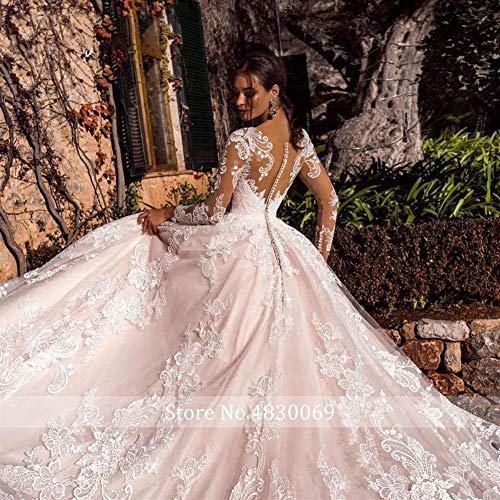 WANGMEILING Vestido de novia blanco Vestido de novia de la princesa de la boda larga de la manga vestidos de playa Una línea romántica apliques de tul botón (Color : Multi, US Size : 20W)