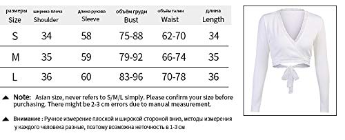 WangsCanis Crop Top Mujer Blusa de Manga Larga Cuello en V con Encaje Slim Ajustado Ombelico Expuesto Casual Sexy Vintage Negro S