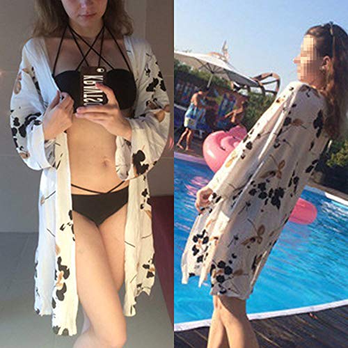 Wantbgd Ropa Cardigan Estampado Playa Mujer Verano Florale Bikini Cover up Kimono Mangas Largas Traje de Baño Blusa