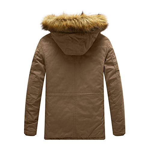 Wantdo Abrigo Cálido Invierno Abrigo Forro Polar Grueso Chaquetas Longitud Media Delgada Abrigo Ajustado con Cinturón Hombres Caqui Medium
