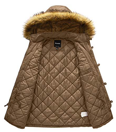 Wantdo Abrigo Cálido Invierno Abrigo Forro Polar Grueso Chaquetas Longitud Media Delgada Abrigo Ajustado con Cinturón Hombres Caqui Medium