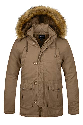 Wantdo Abrigo Cálido Invierno Abrigo Forro Polar Grueso Chaquetas Longitud Media Delgada Abrigo Ajustado con Cinturón Hombres Caqui Medium