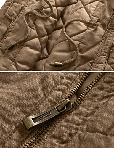 Wantdo Abrigo Cálido Invierno Abrigo Forro Polar Grueso Chaquetas Longitud Media Delgada Abrigo Ajustado con Cinturón Hombres Caqui Medium