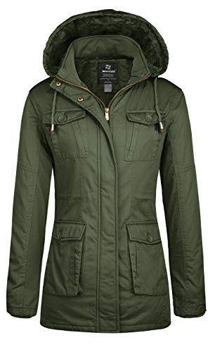 Wantdo Abrigo Cálido Invierno Chaqueta Acolchada a Prueba de Viento Chaqueta Longitud Media Ajustado Abrigo Delgado con Cinturón Mujeres Verde Militar XX-Large