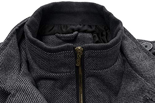 Wantdo Abrigo Grueso de Invierno para Hombre Mezcla de Lana Cuello Alto Chaquetas Charreteras Abrigos Multibolsillos Chaqueta con Botones y Cremallera Frontal Completa Antiviento Hombres Gris XXL