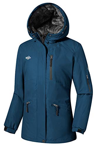 Wantdo Chaqueta de Esquí Snowboard Exteriores Chaqueta Impermeable a Prueba de Viento Abrigo Aislada con Vellón Invierno Parka de Montaña de Senderismo Deportiva para Mujer Azul Marino Medium