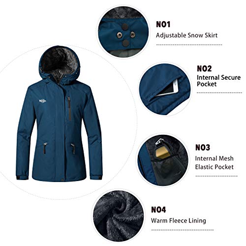 Wantdo Chaqueta de Esquí Snowboard Exteriores Chaqueta Impermeable a Prueba de Viento Abrigo Aislada con Vellón Invierno Parka de Montaña de Senderismo Deportiva para Mujer Azul Marino Medium