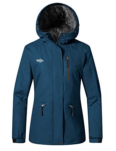 Wantdo Chaqueta de Esquí Snowboard Exteriores Chaqueta Impermeable a Prueba de Viento Abrigo Aislada con Vellón Invierno Parka de Montaña de Senderismo Deportiva para Mujer Azul Marino Medium