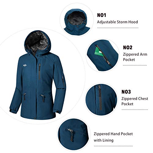 Wantdo Chaqueta de Esquí Snowboard Exteriores Chaqueta Impermeable a Prueba de Viento Abrigo Aislada con Vellón Invierno Parka de Montaña de Senderismo Deportiva para Mujer Azul Marino Medium