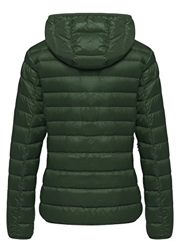 Wantdo Chaqueta de Pluma Ultra Ligero Chaqueta de Plumón Ajustada de Moda Plumiferos Otoño Cálido Chaqueta de Down Antiviento de Montaña Mujeres Verde Oscuro Small