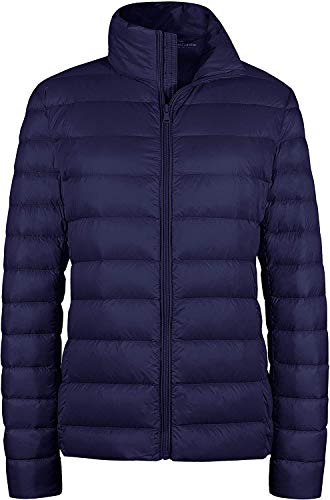Wantdo Chaqueta de Plumón Antiviento al Aire Libre Chaqueta de Plumón Ajustada de Moda Abrigo Acolchado Cremallera Slim fit Cazadora de Pluma Delgada Exterior Mujeres Azul Marino Small