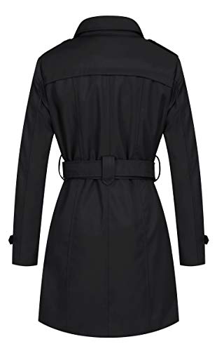 Wantdo Gabardina de Doble Botonadura con Cinturón para Mujer Abrigos con Cierre de Botones Antiviento Charreteras de Hombro Chaquetas de Corte Entallado Mujer Negro Medium