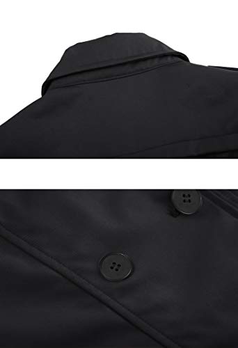 Wantdo Gabardina de Doble Botonadura con Cinturón para Mujer Abrigos con Cierre de Botones Antiviento Charreteras de Hombro Chaquetas de Corte Entallado Mujer Negro Medium