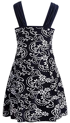 Wantdo Traje de Baño de Cintura Alta Falda de Verano Traje de Baño de Una Pieza Elegante Traje de Baño de Una Pieza para El Mar y La Playa Vestido Floral para Mujer Azul Oscuro 52-54