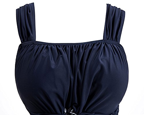 Wantdo Traje de Baño de Cintura Alta Falda de Verano Traje de Baño de Una Pieza Elegante Traje de Baño de Una Pieza para El Mar y La Playa Vestido Floral para Mujer Azul Oscuro 52-54