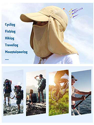WANYING Unisexo Safari Cap con Protector de Cuello Anti UV Abatible Gorra de Béisbol para Acampar al Aire Libre -